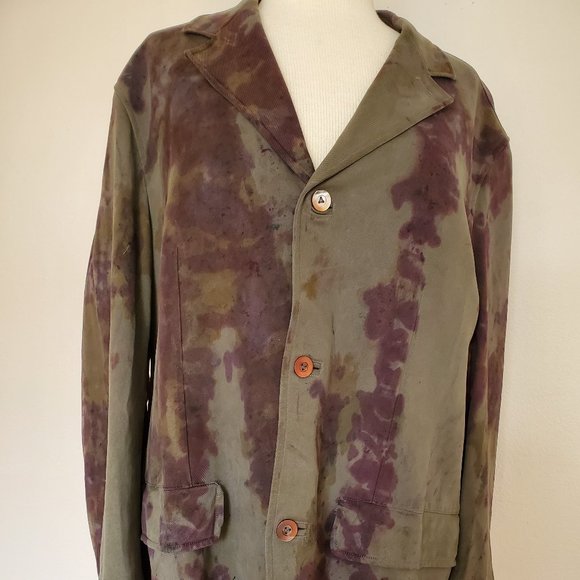 Tommy Bahama silk Blazer sport coat green brown Medium large camo painted black